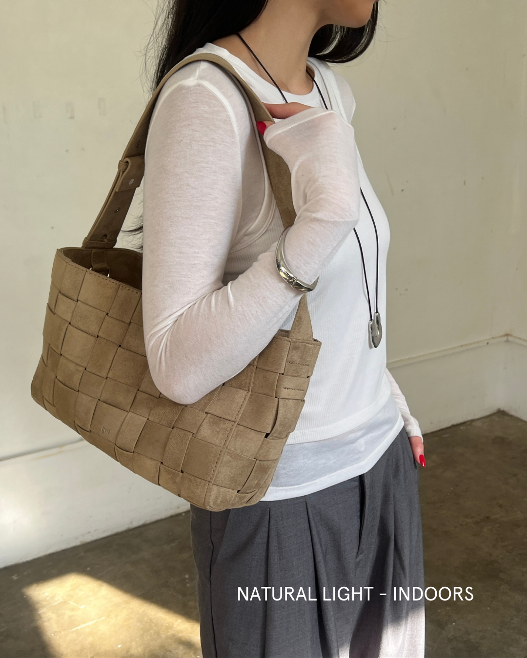 Medium Woven Frame Bag in Suede Sand