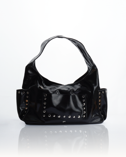 [ON HAND] Medium Studded Hobo Bag in Washed Oil Charcoal