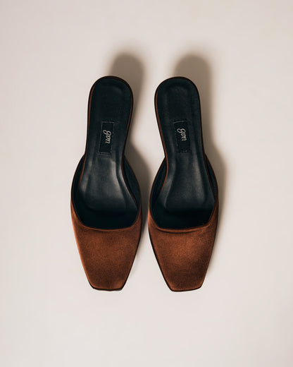 [ON HAND] Satin Mules in Cocoa