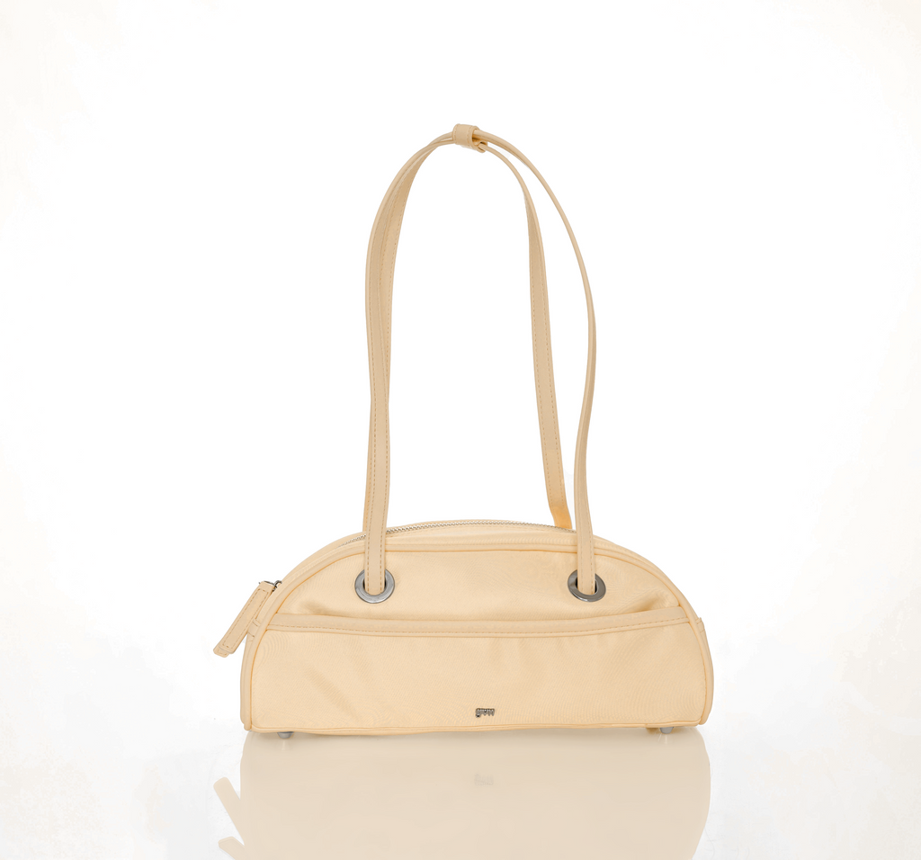Small Nylon Bowler Bag in Butter