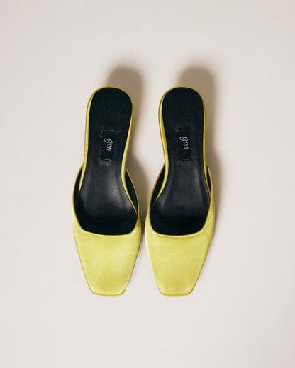 [ON HAND] Satin Mules in Chartreuse