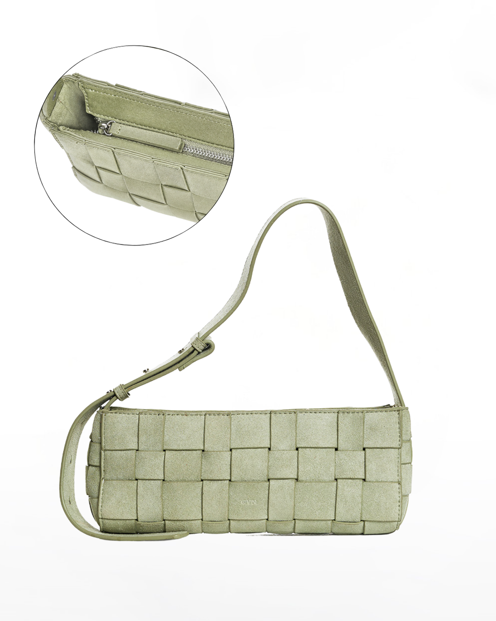 Small Woven Frame Bag in Suede Sage (2.0)