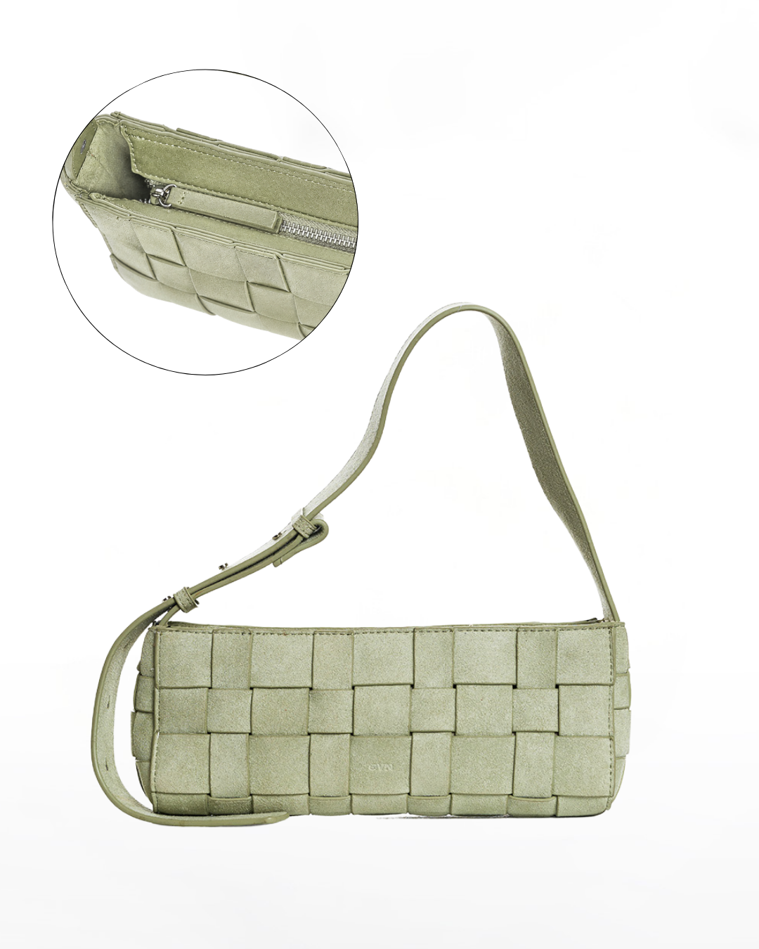 Small Woven Frame Bag in Suede Sage (2.0)