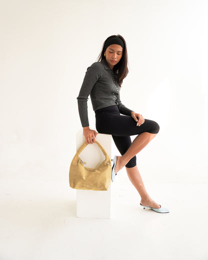 [ON HAND] Medium Hobo Bag in Suede Khaki