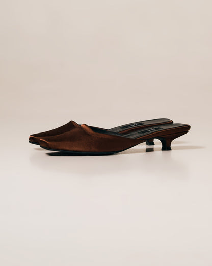 [ON HAND] Satin Mules in Cocoa