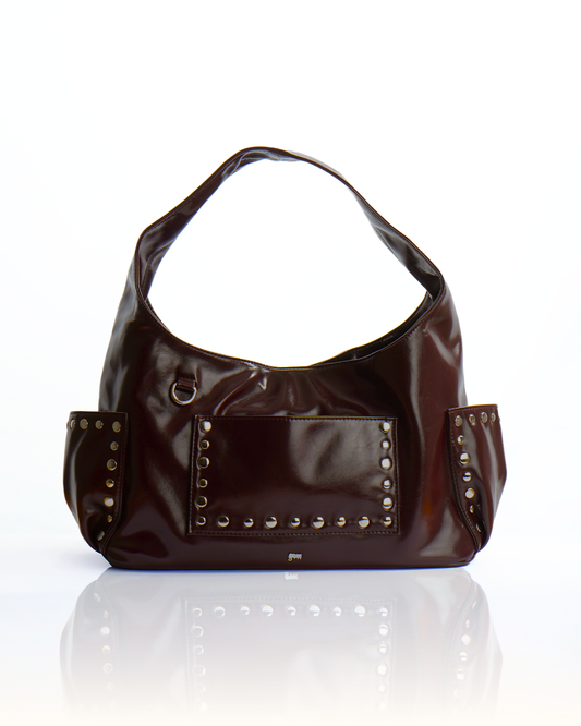 [ON HAND] Medium Studded Hobo Bag in Washed Oil Chestnut