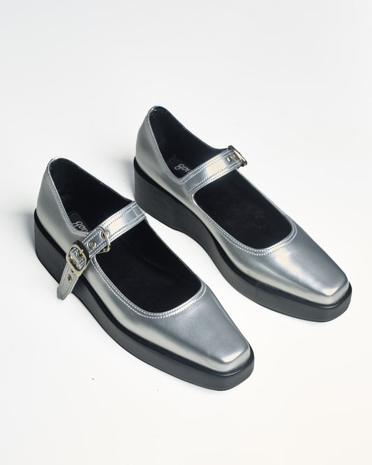 [ON HAND] Platform Mary Janes in Silver