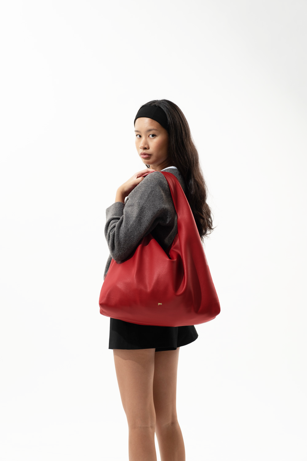Large Hobo Bag in Tomato (Heavy Pebbled)