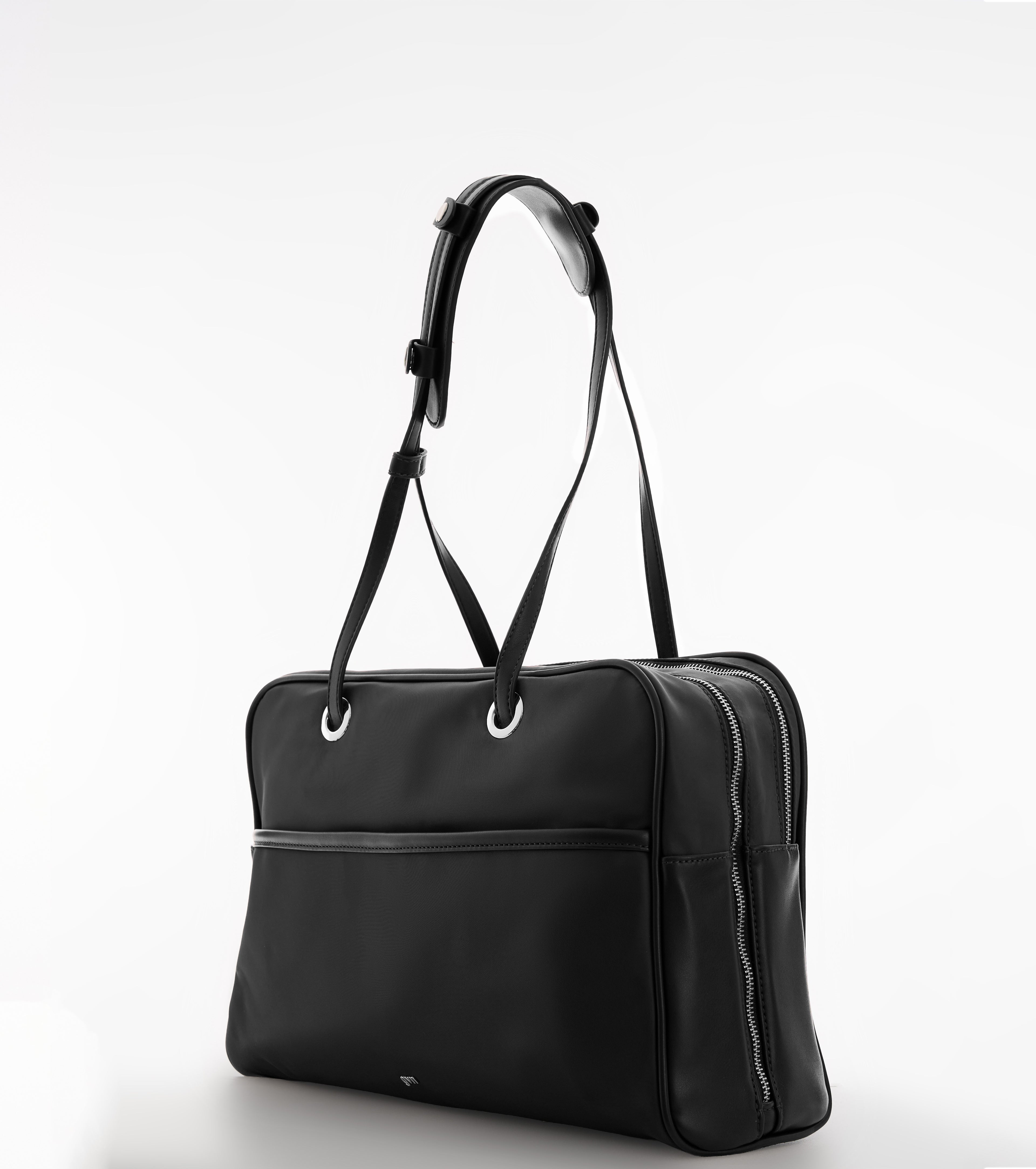 Large Nylon Bowler Bag in Charcoal