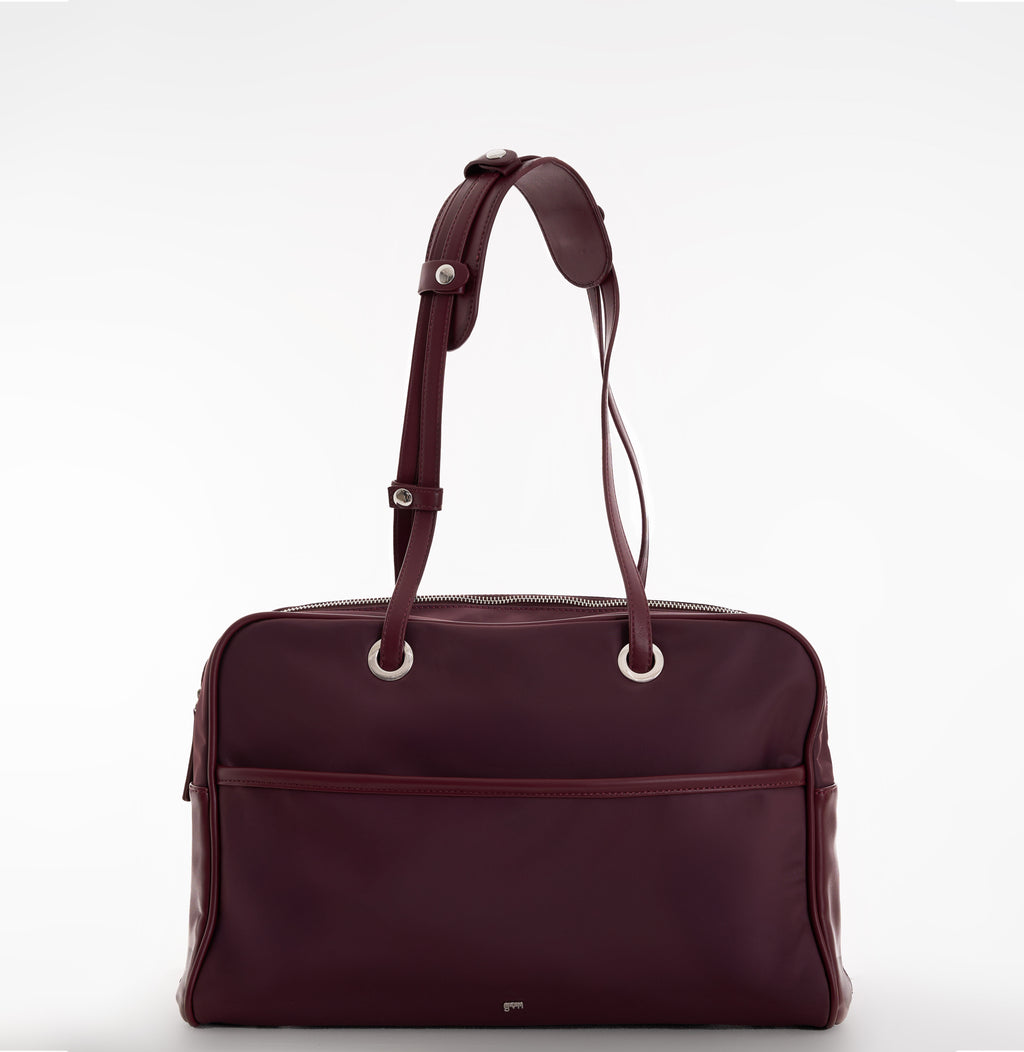 Large Nylon Bowler Bag in Oxblood