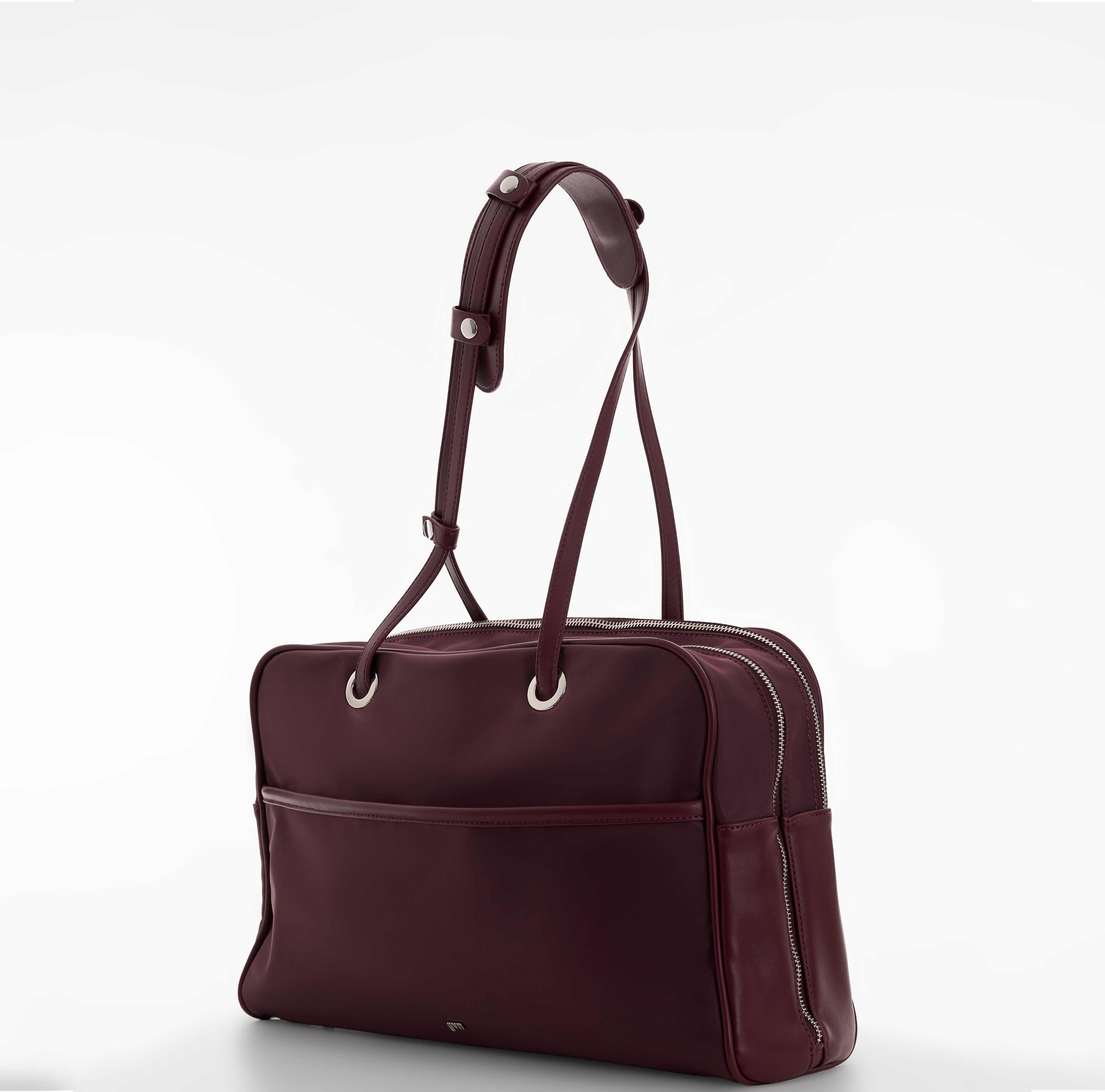 Large Nylon Bowler Bag in Oxblood