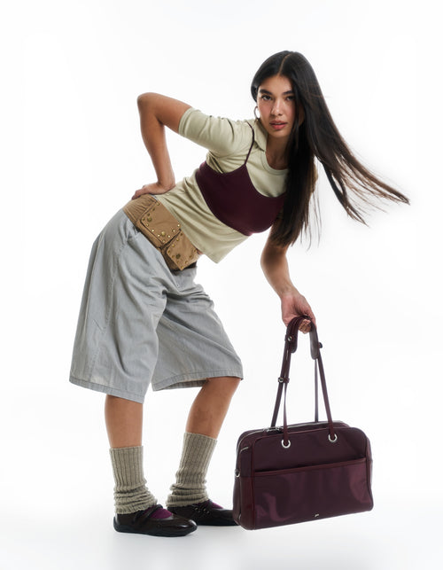 Large Nylon Bowler Bag in Oxblood