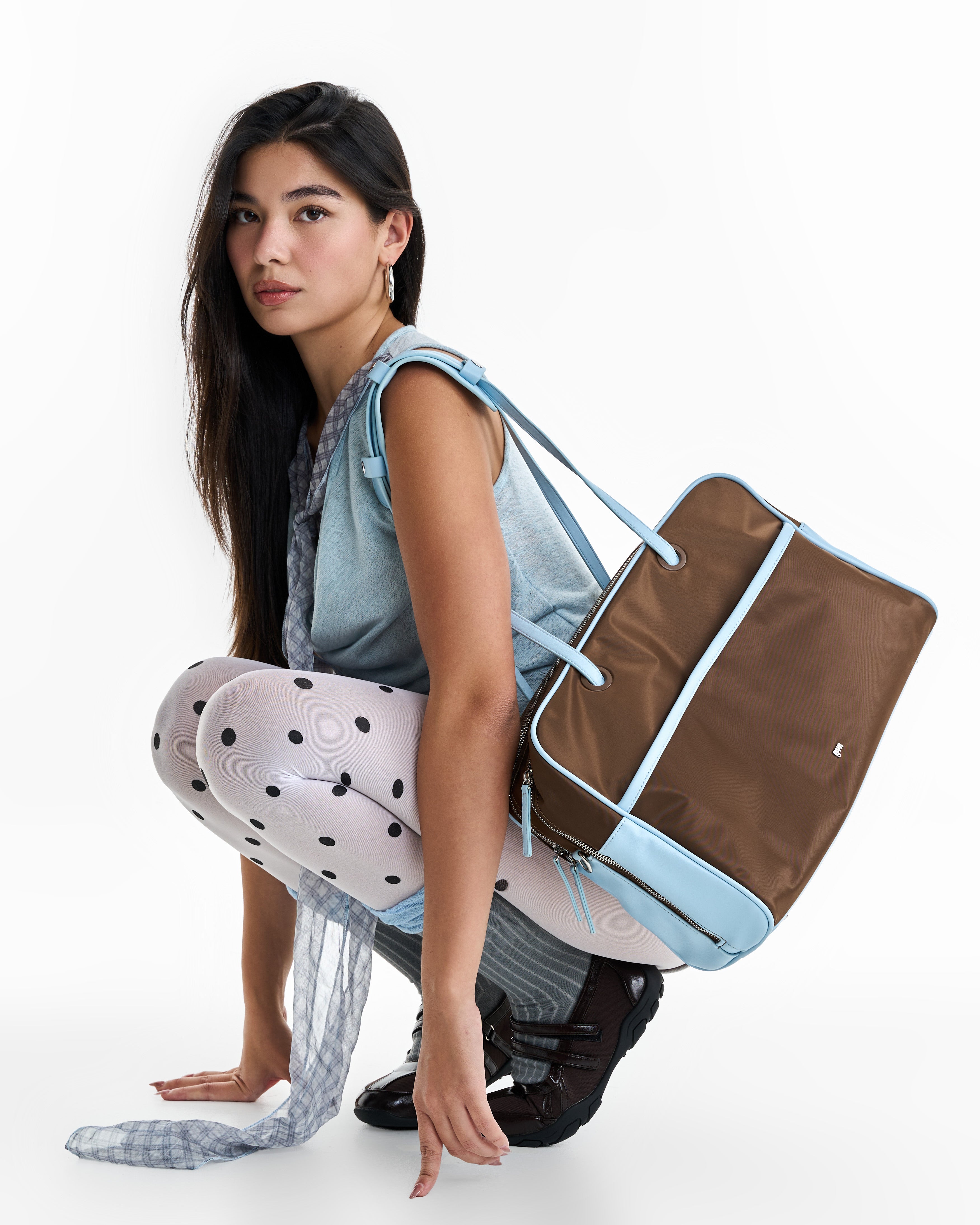 Large Nylon Bowler Bag in Slate