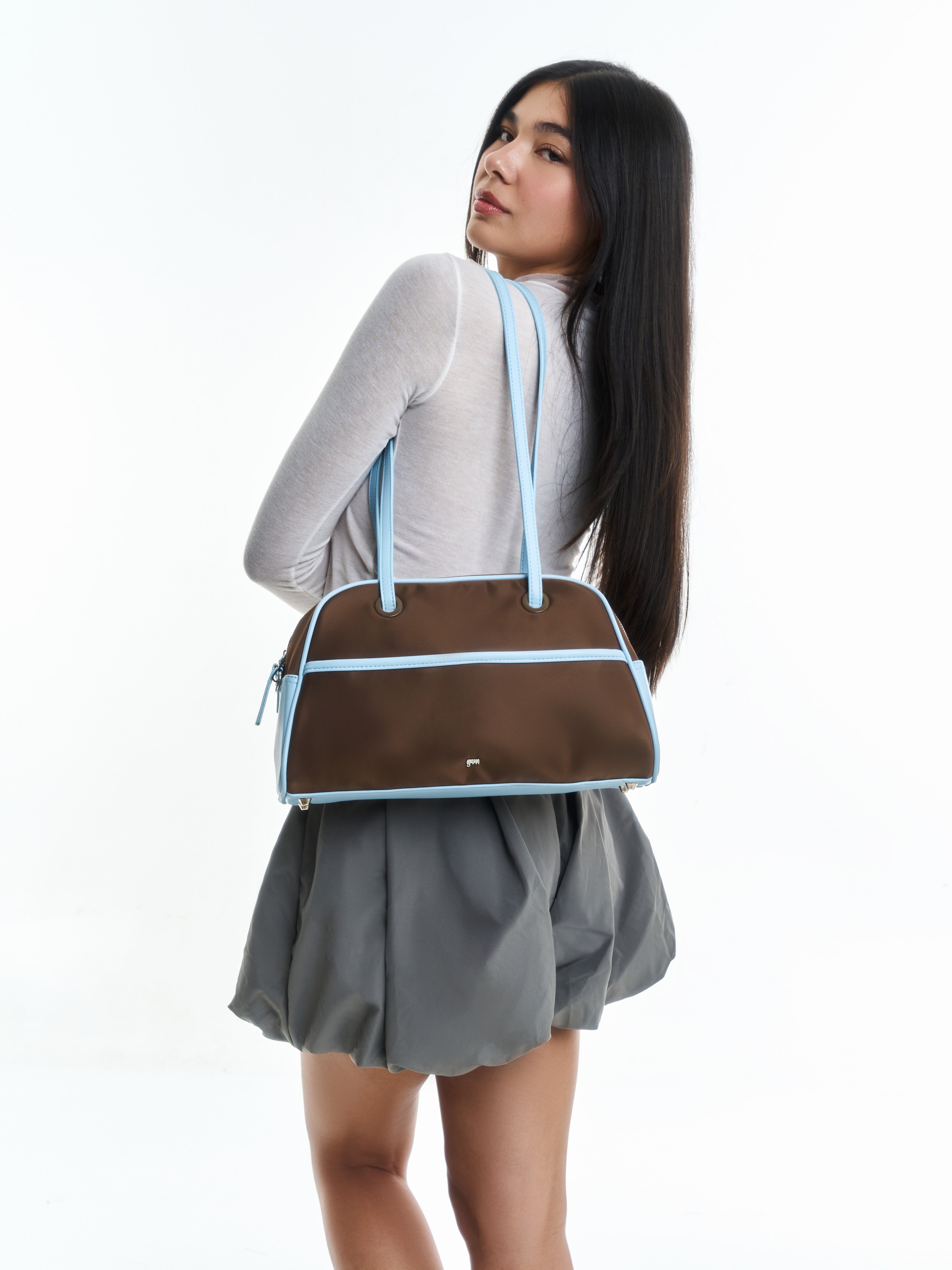 Medium Nylon Bowler Bag in Slate