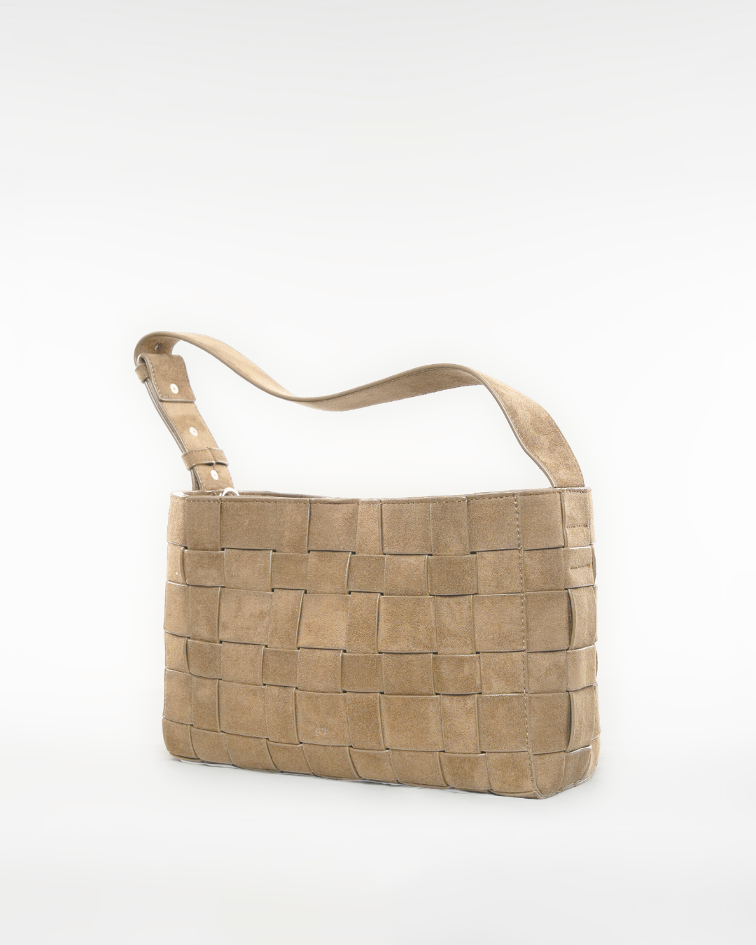 Medium Woven Frame Bag in Suede Sand