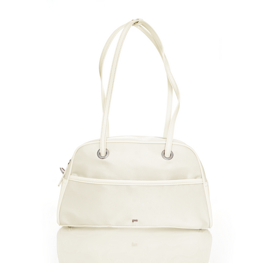[ON HAND] Medium Nylon Bowler Bag in Chalk