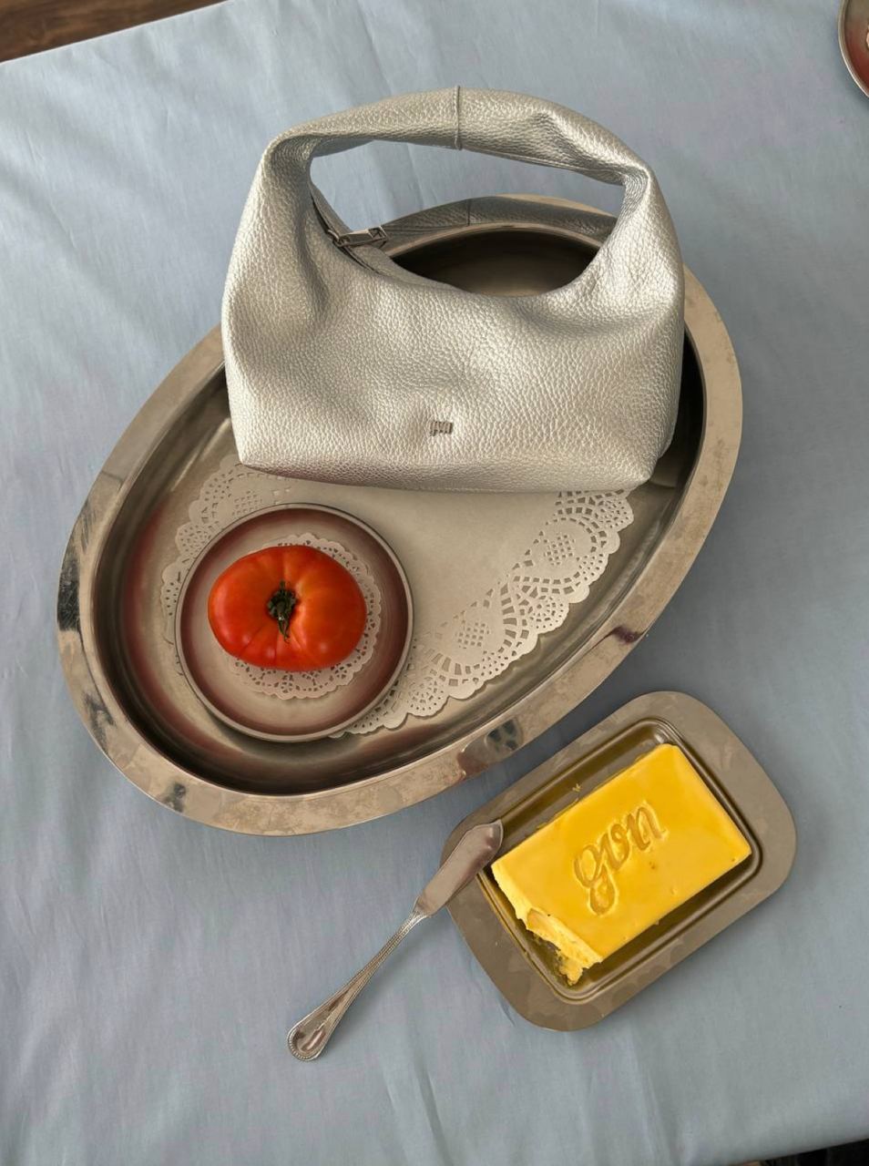 Mini Hobo Bag in Silver (Heavy Pebbled)
