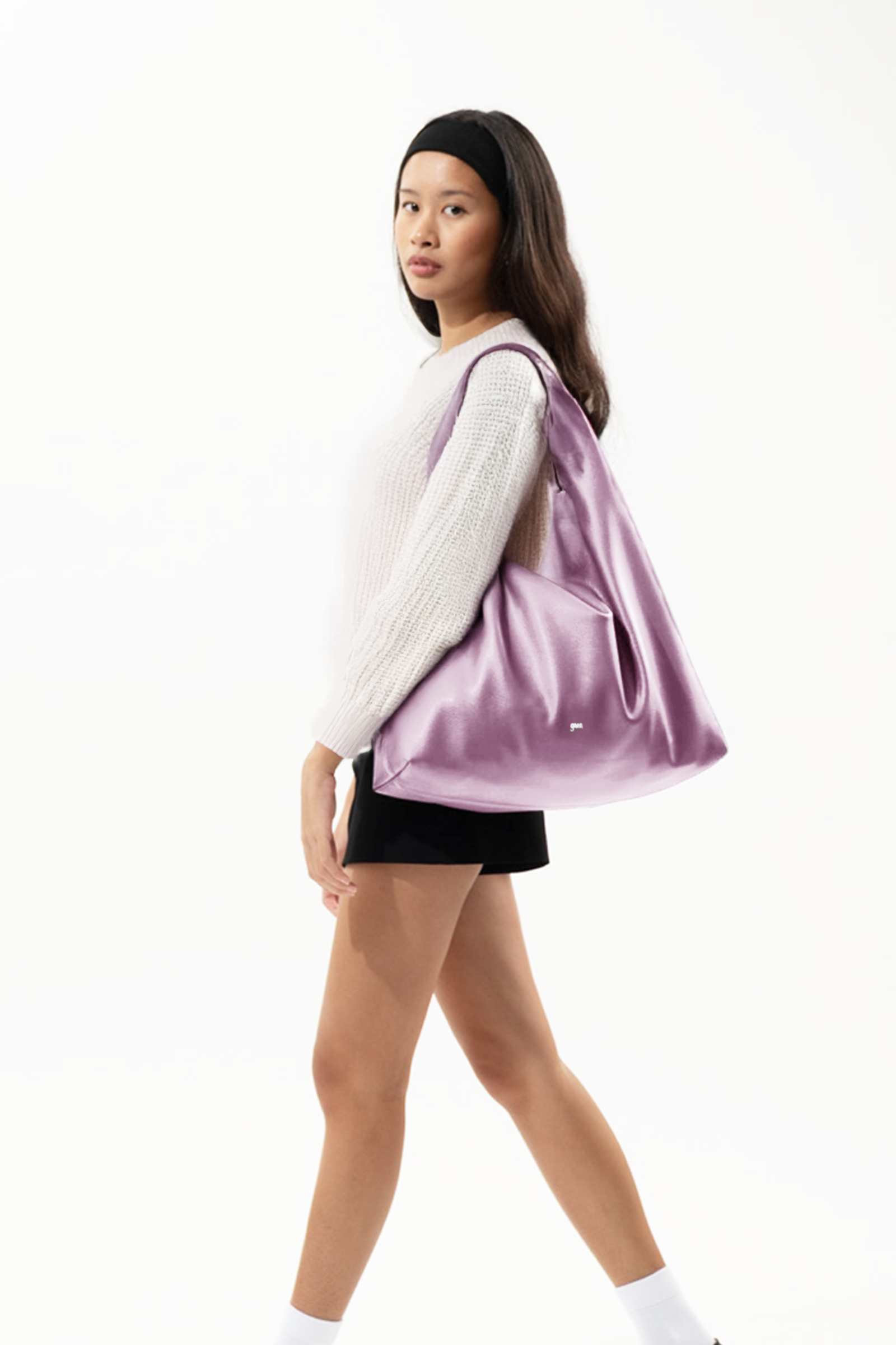 Large Hobo Bag in Metallic Pink (Heavy Pebbled)