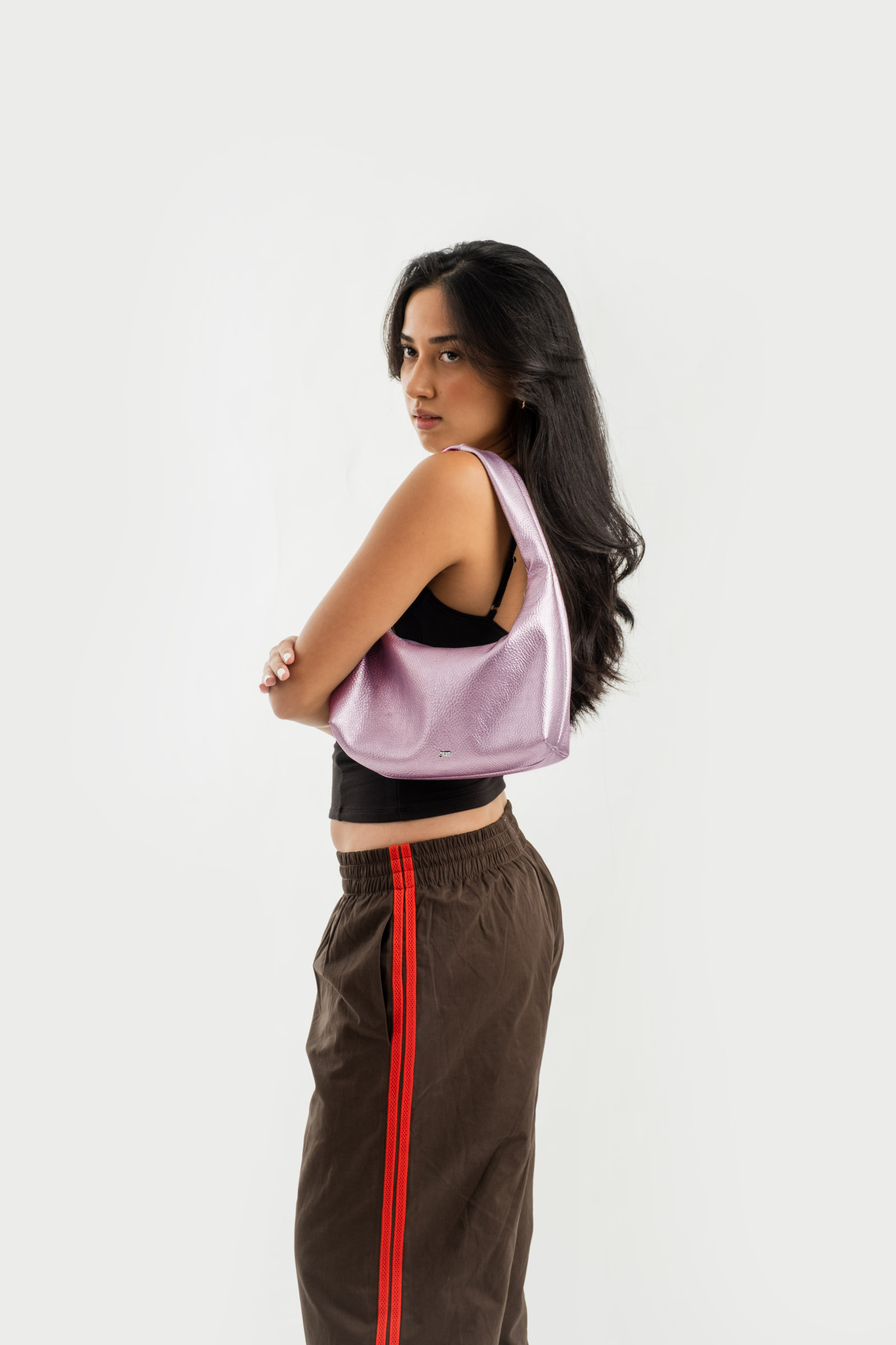 Small Hobo Bag in Metallic Pink (Heavy Pebbled)