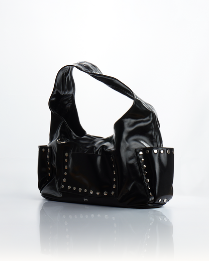 [PRE-ORDER] Limited Edition: Medium Studded Hobo Bag in Washed Oil Charcoal