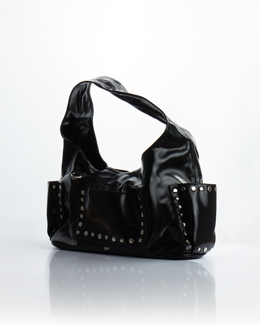 [ON HAND] Limited Edition: Medium Studded Hobo Bag in Washed Oil Charcoal
