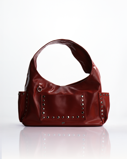 [PRE-ORDER] Limited Edition: Medium Studded Hobo Bag in Washed Oil Burgundy