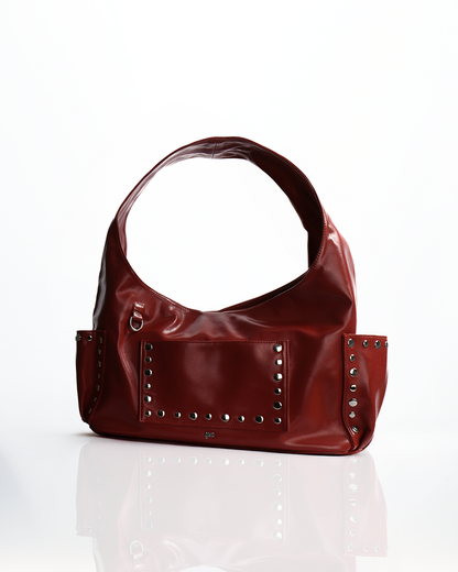 [PRE-ORDER] Limited Edition: Medium Studded Hobo Bag in Washed Oil Burgundy