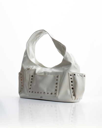 [ON HAND] Limited Edition: Medium Studded Hobo Bag in Washed Oil Ivory