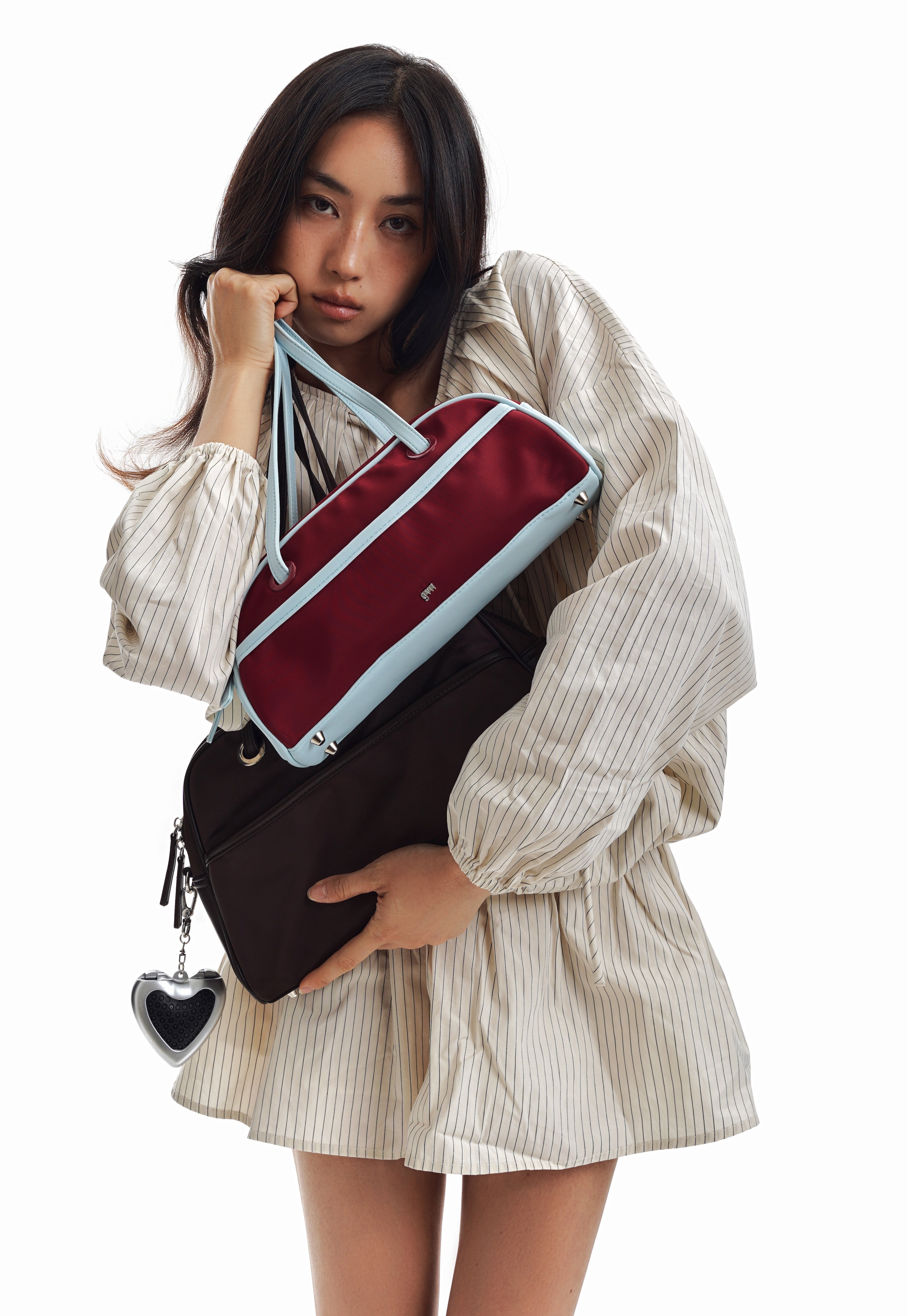 Small Nylon Bowler Bag in Currant