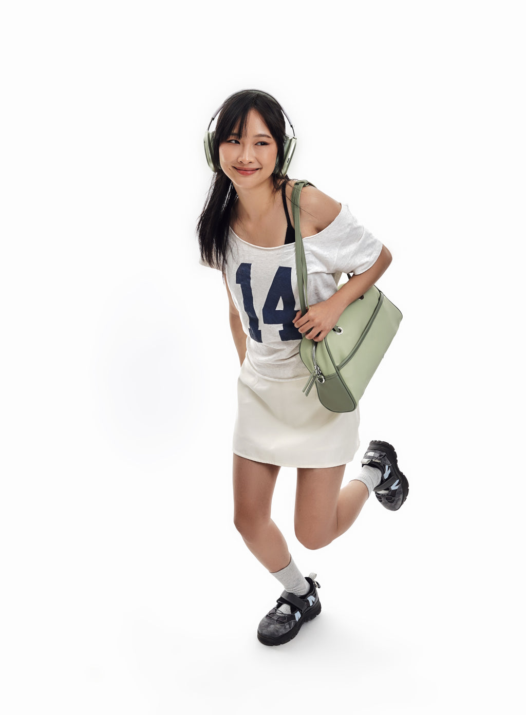 Small Nylon Bowler Bag in Pistachio