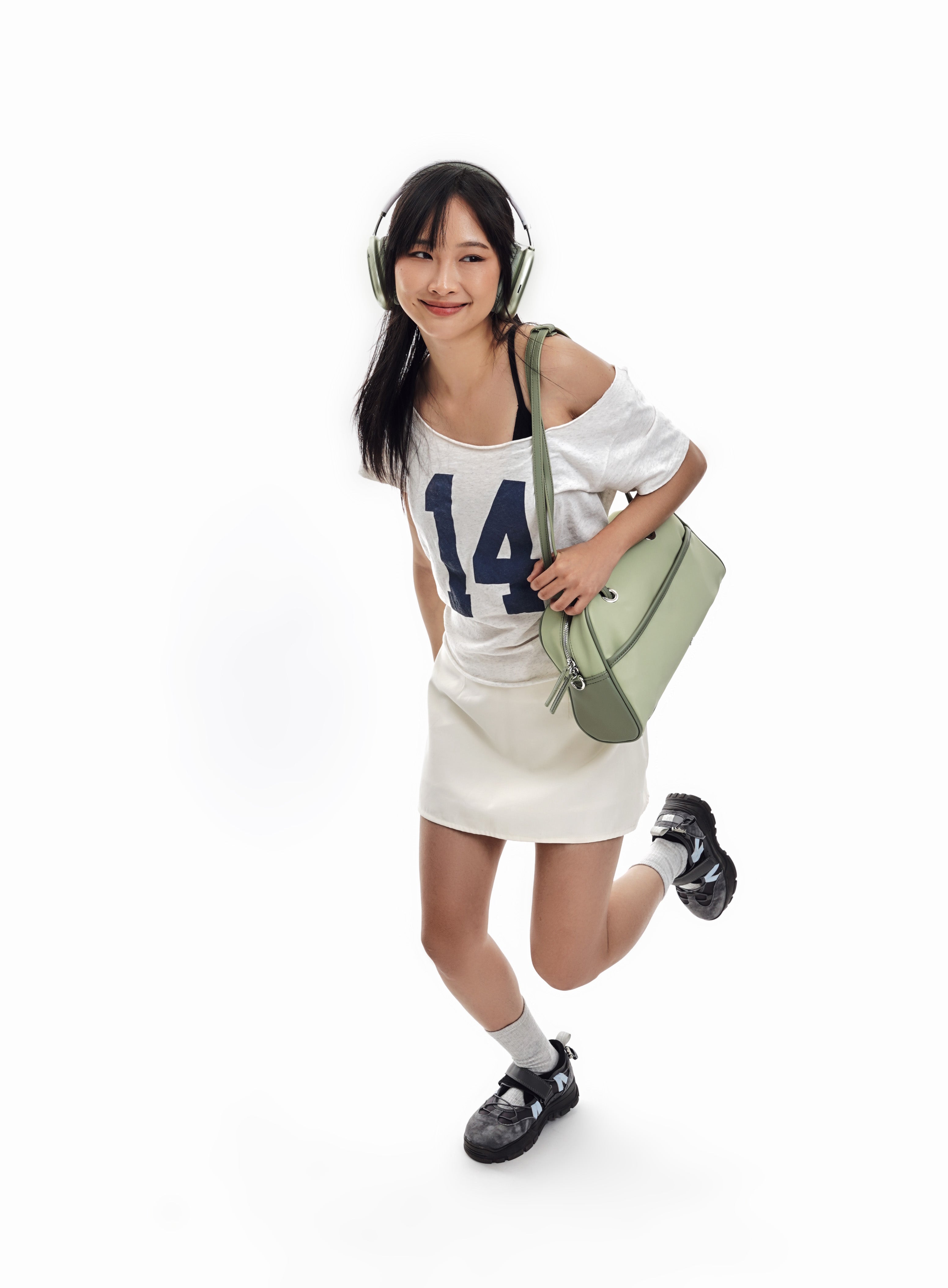 Medium Nylon Bowler Bag in Pistachio