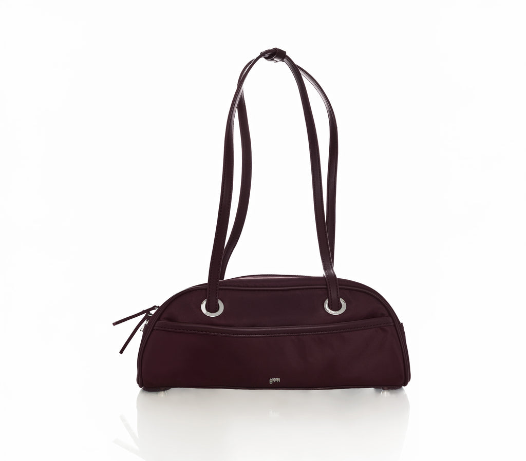 Small Nylon Bowler Bag in Oxblood