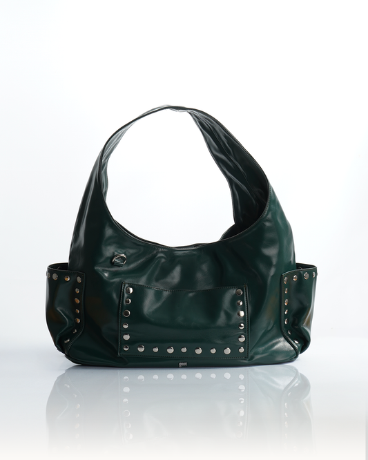 [ON HAND] Medium Studded Hobo Bag in Washed Oil Pine