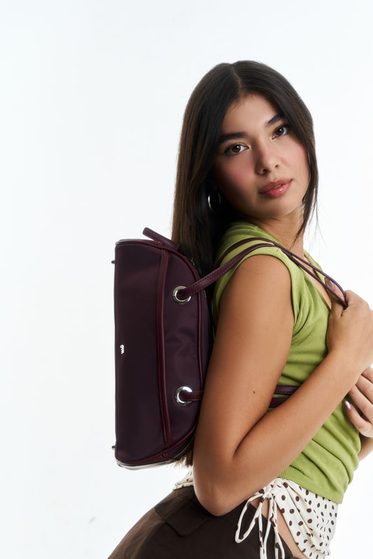 [ON HAND] Small Nylon Bowler Bag in Oxblood