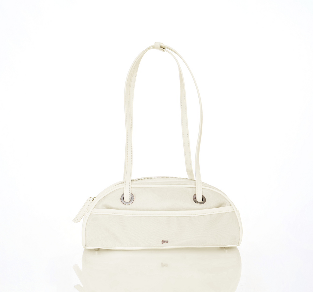Small Nylon Bowler Bag in Chalk