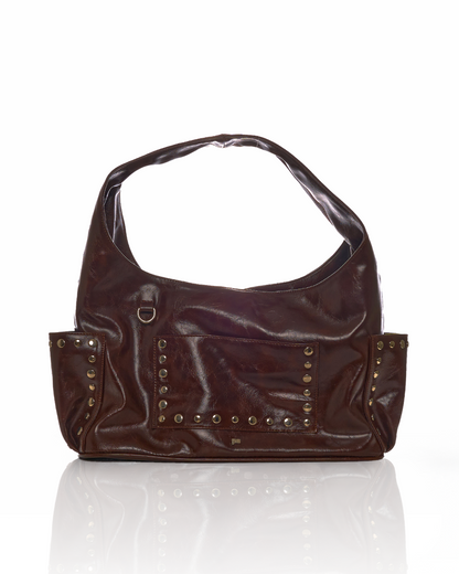 [PRE-ORDER] Medium Studded Hobo Bag in Washed Oil Walnut