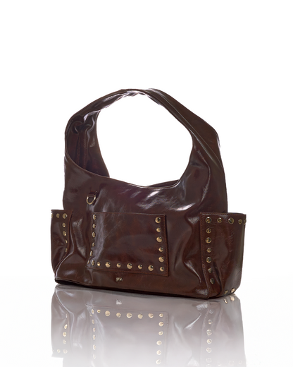 [PRE-ORDER] Medium Studded Hobo Bag in Washed Oil Walnut