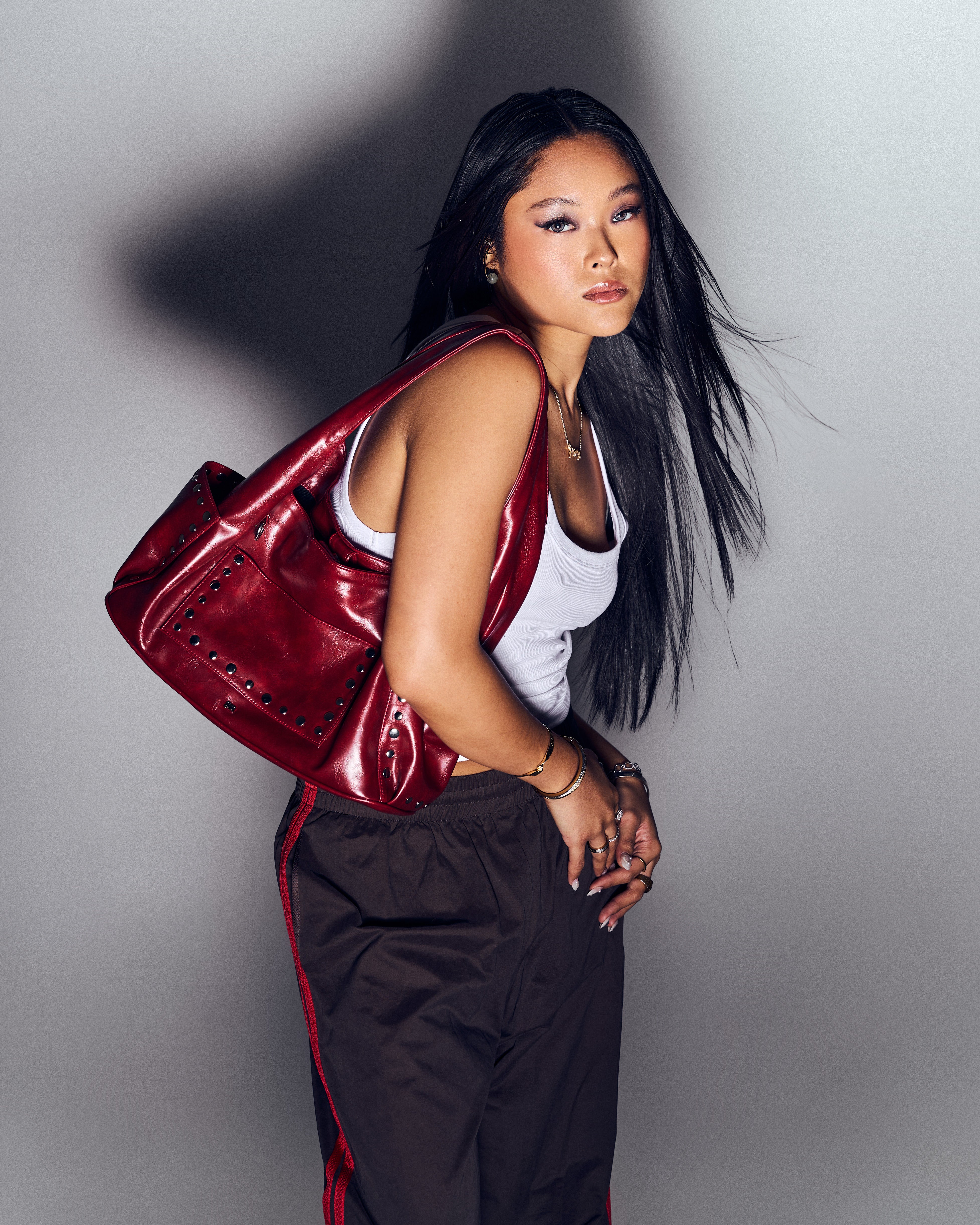 ON HAND] Medium Studded Hobo Bag in Washed Oil Burgundy – GVN