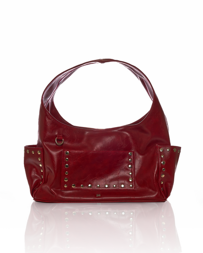 [ON HAND] Medium Studded Hobo Bag in Washed Oil Burgundy