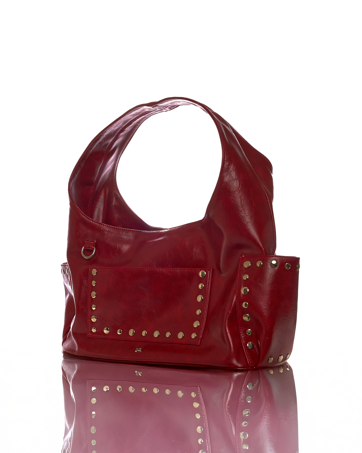 [ON HAND] Medium Studded Hobo Bag in Washed Oil Burgundy