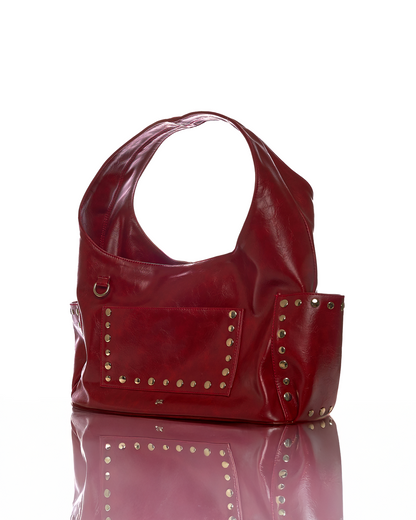 [ON HAND] Medium Studded Hobo Bag in Washed Oil Burgundy