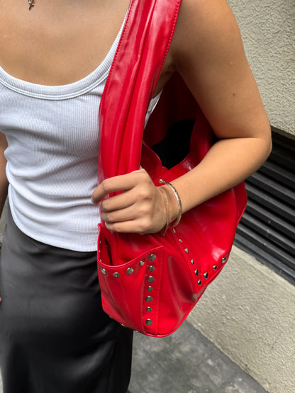 [ON HAND] Limited Edition: Medium Studded Hobo Bag in Washed Oil Chili