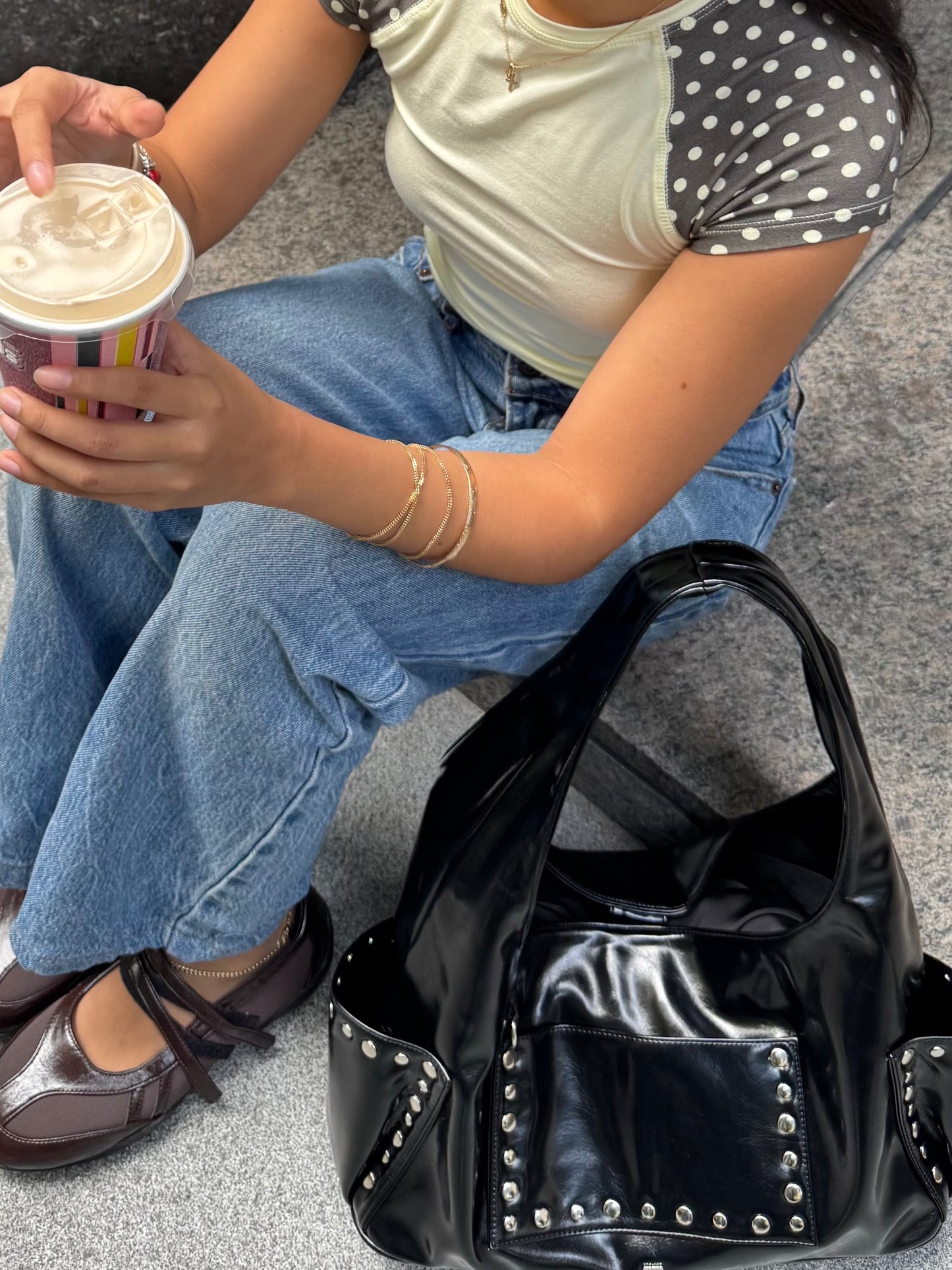 [PRE-ORDER] Limited Edition: Medium Studded Hobo Bag in Washed Oil Charcoal