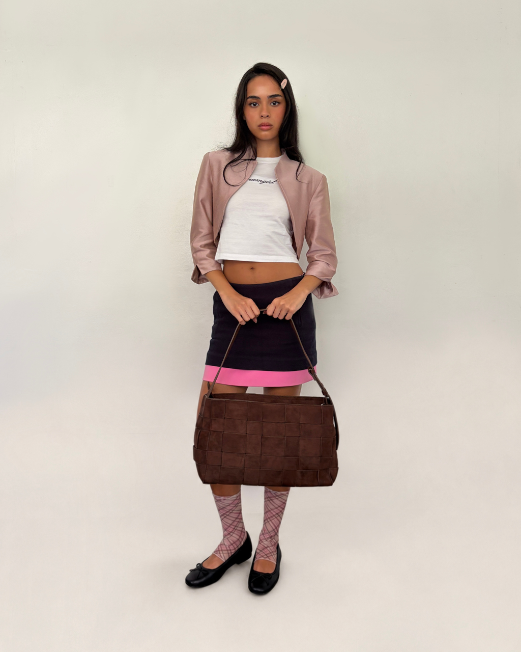 Large Woven Frame Bag in Suede Cocoa (2.0)
