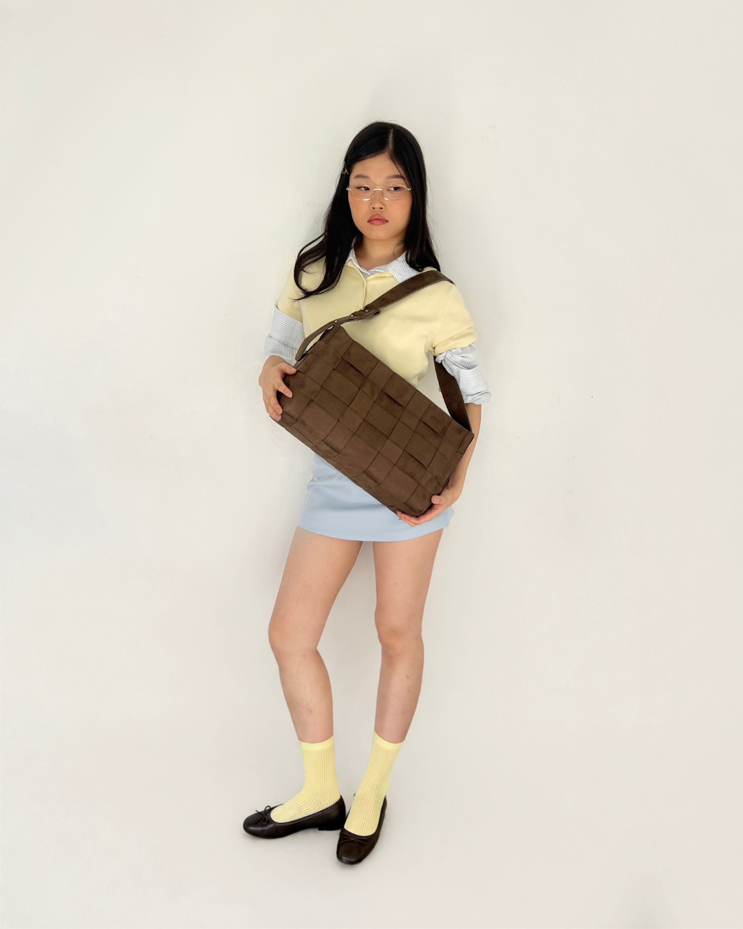 Large Woven Frame Bag in Suede Moss (2.0)