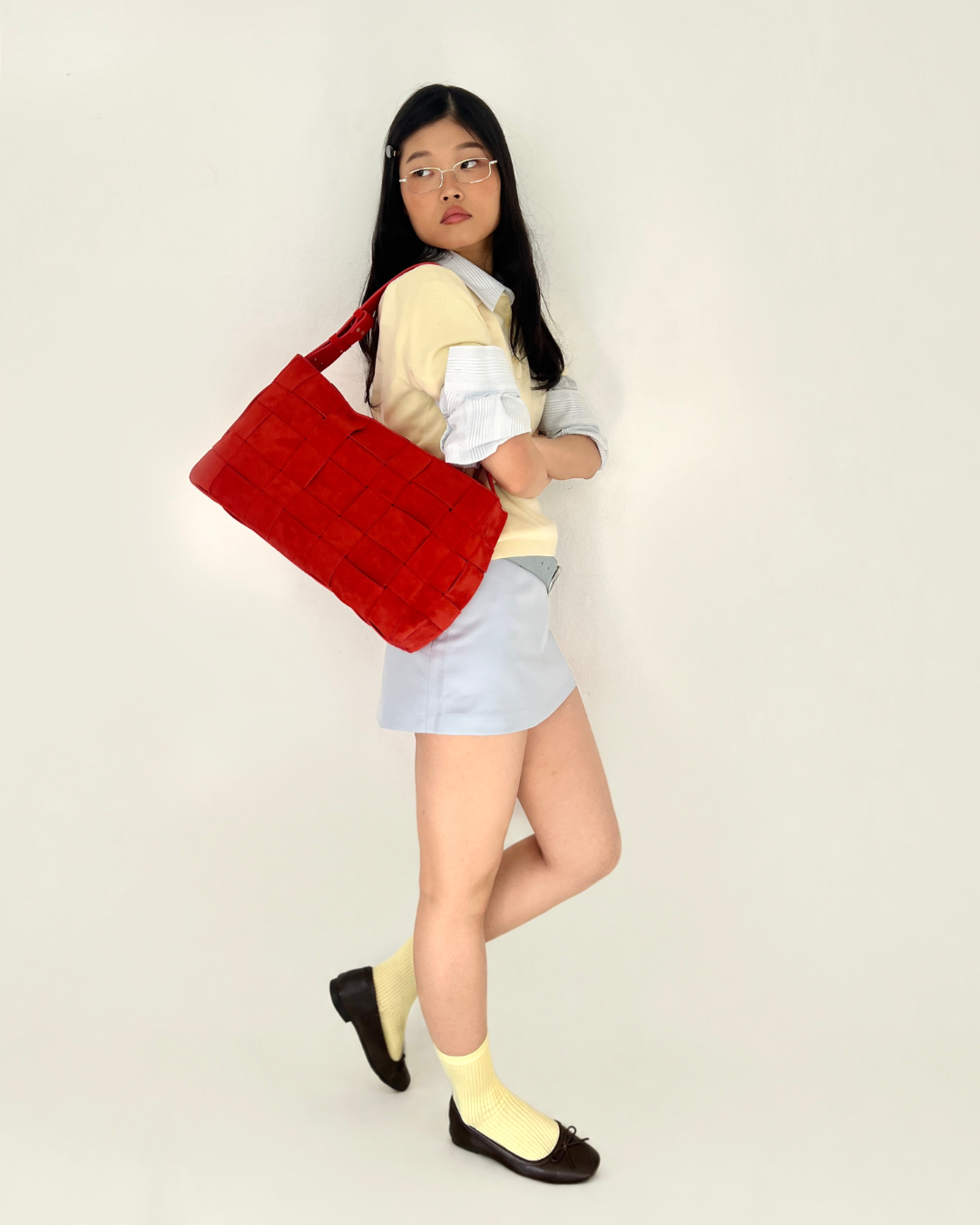 Large Woven Frame Bag in Suede Poppy (2.0)