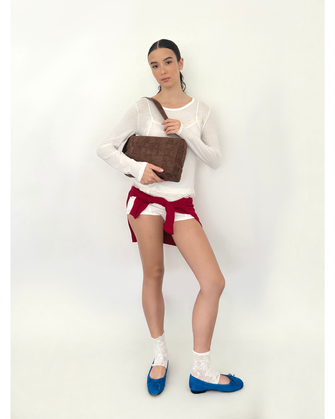 Medium Woven Frame Bag in Suede Cocoa (2.0)
