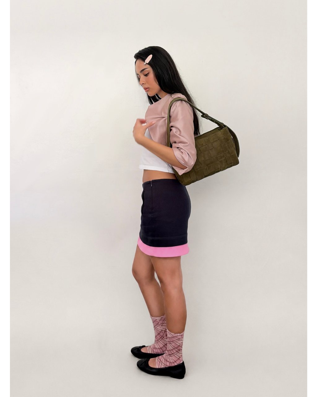 Medium Woven Frame Bag in Suede Moss (2.0)