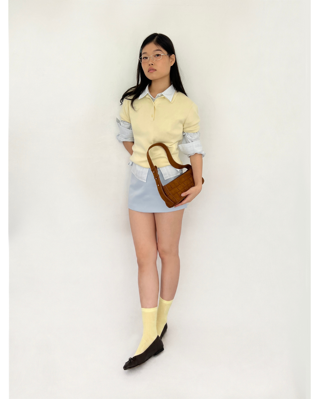 Small Woven Frame Bag in Suede Biscuit (2.0)