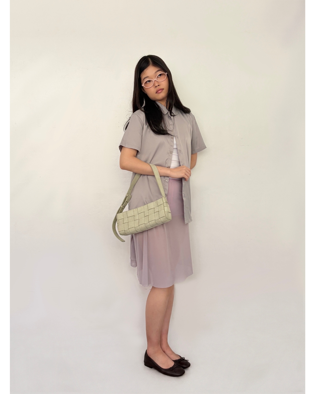 Small Woven Frame Bag in Suede Sage (2.0)